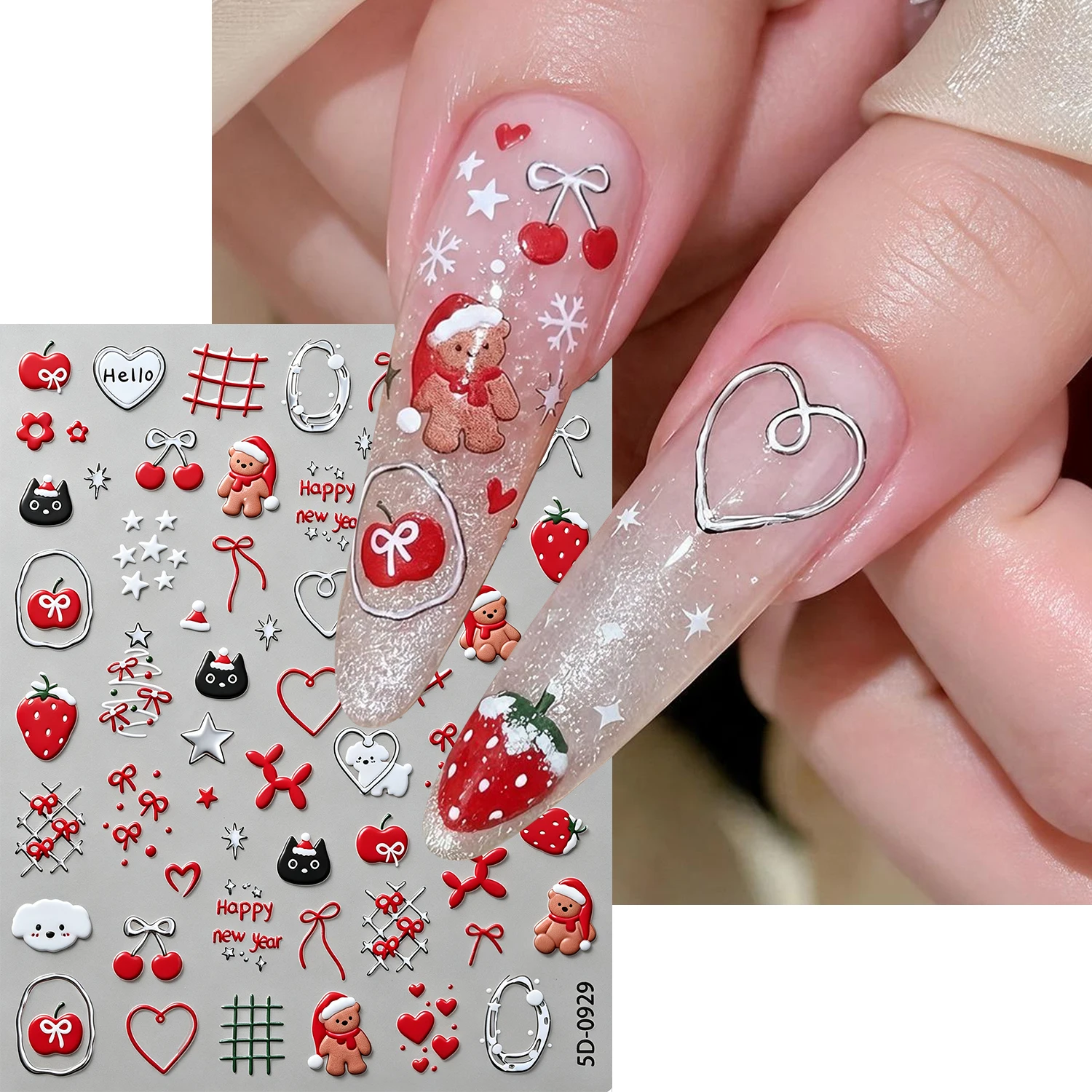 4pcs/set Christmas Snow Globe Snowflake Nail Stickers Round Wreath Polka Dots Merry Christmas Nail Decals Festival Decorations