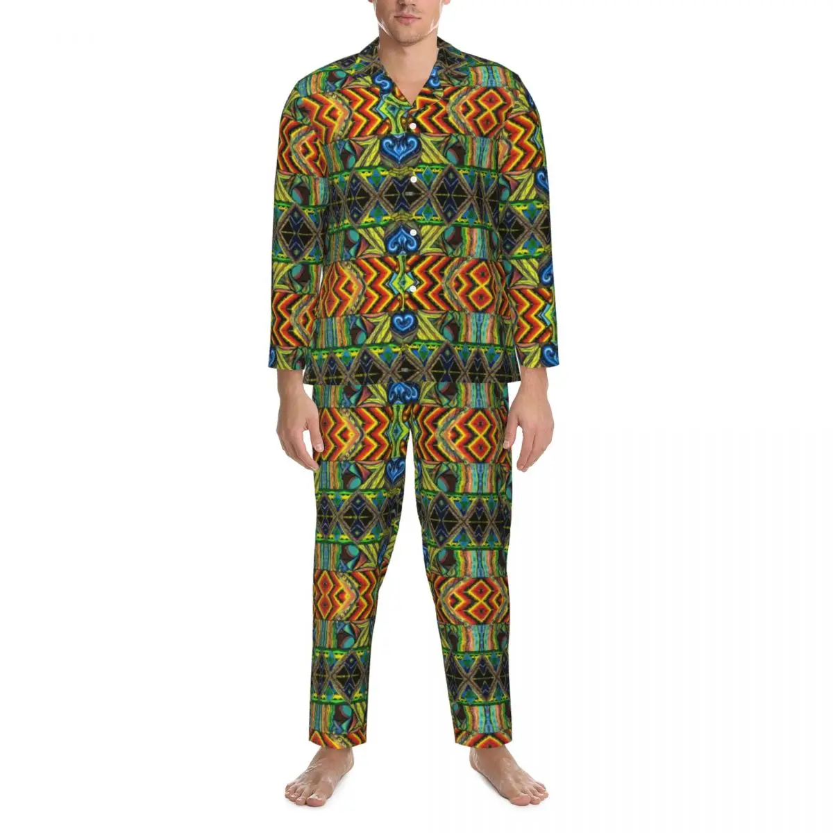 Pigiama con stampa tribale Set autunno stile africano Kawaii Indumenti da notte per il tempo libero Unisex 2 pezzi Regalo da notte personalizzato oversize vintage