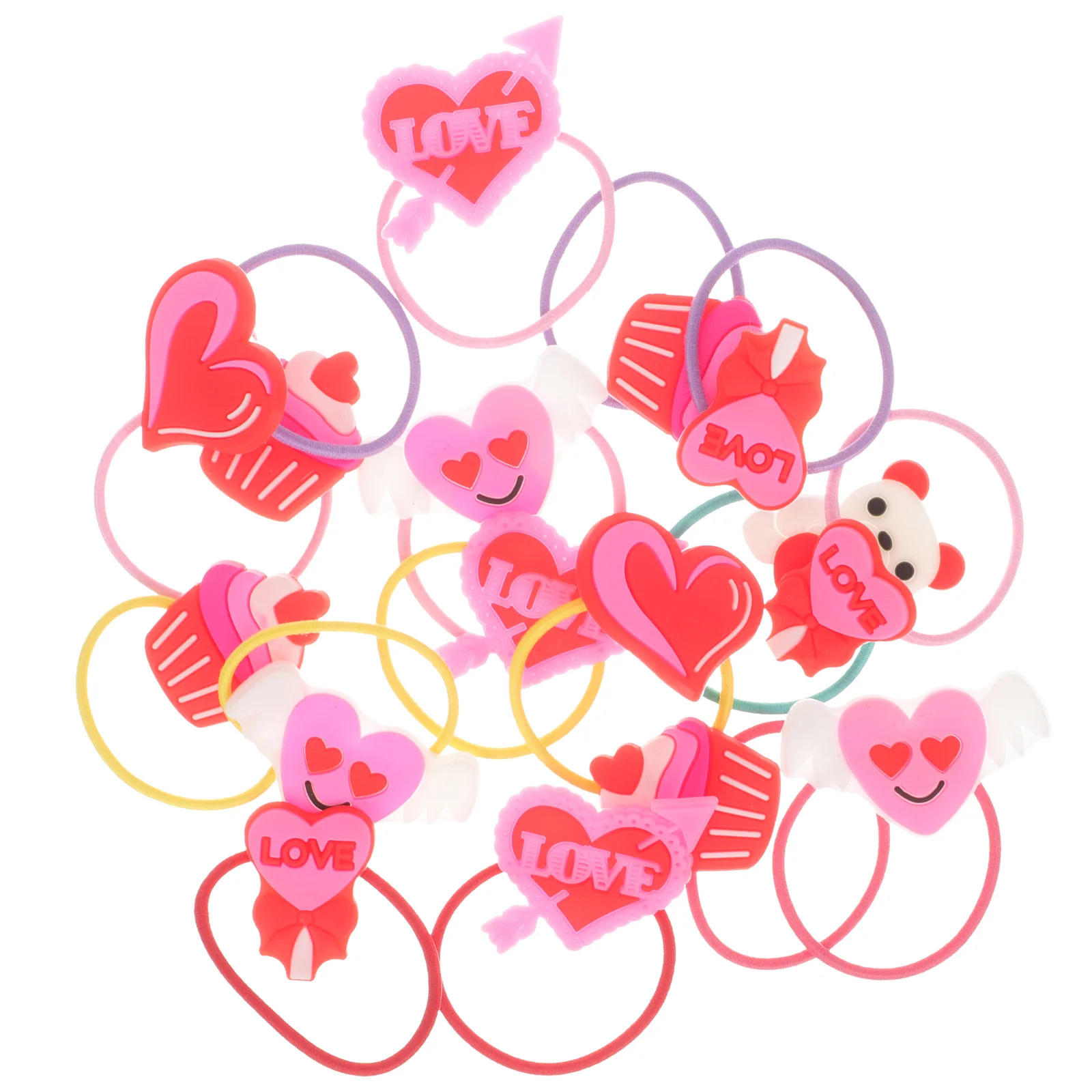 20 Pcs Elastics Valentine's Day Rubber Band Hair Accessories for Girls Ring Work Bow