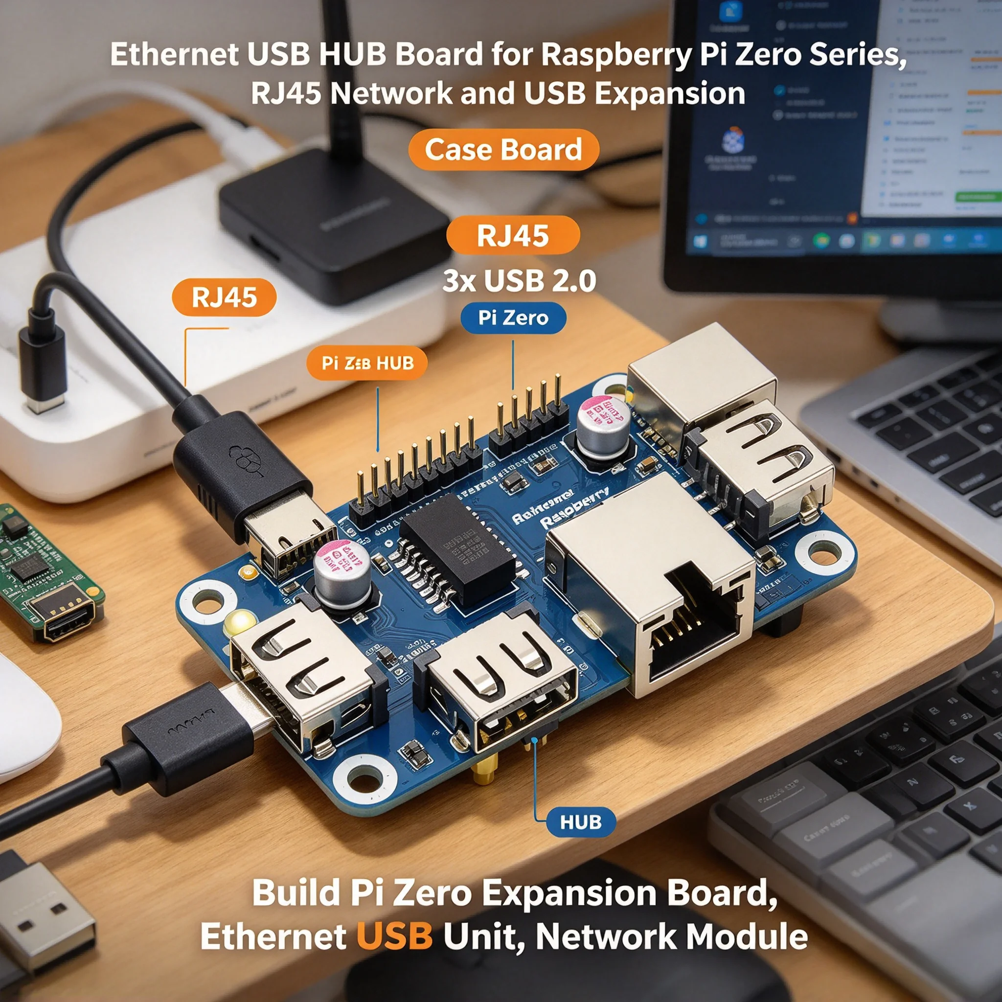 5Pcs Ethernet USB HUB Case for Raspberry Pi Zero Series, 1x RJ45 Port, 3x USB 2.0 Interfaces
