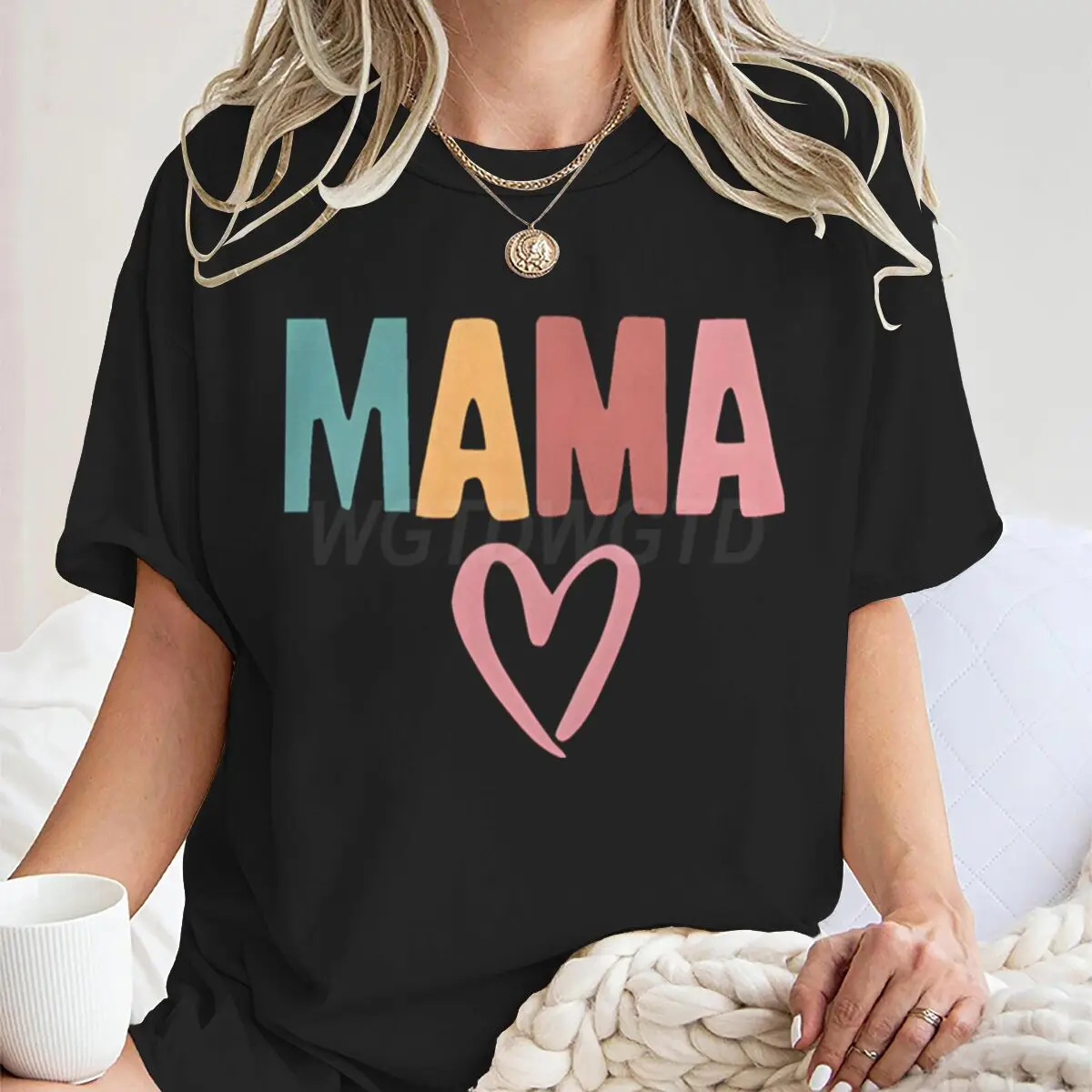 

Women's Casual Mama Heart Print T Shirts Mom Graphic Round Neck Y2K Tops Mother's Day Gift Female Harajuku Short Sleeve T-shirts