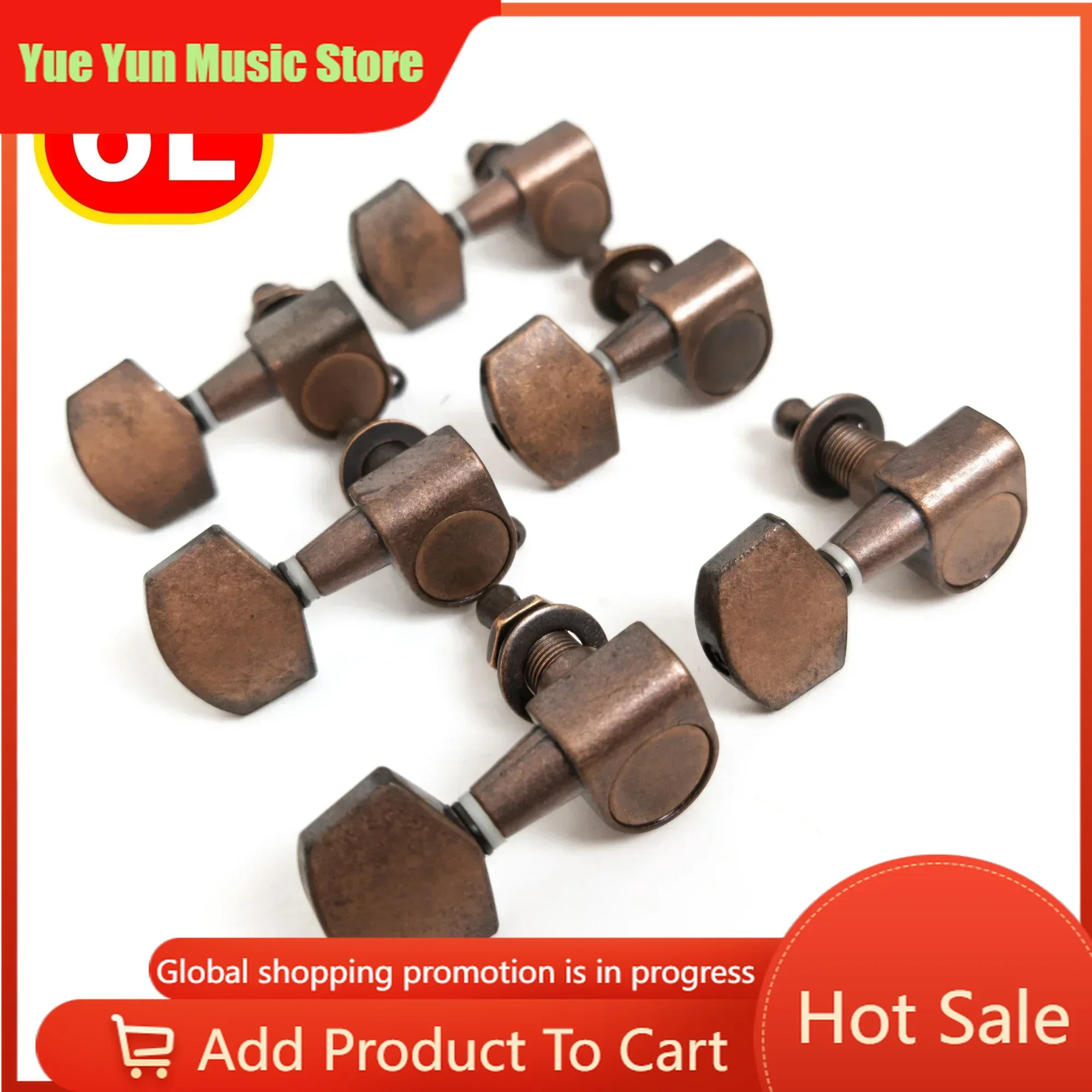 

Yue Yun Music Store-Discount Hot Sale-Guitar Tuners Vintage Style 6L Guitar Tuning Pegs Machine Heads Vintage Red Bronze