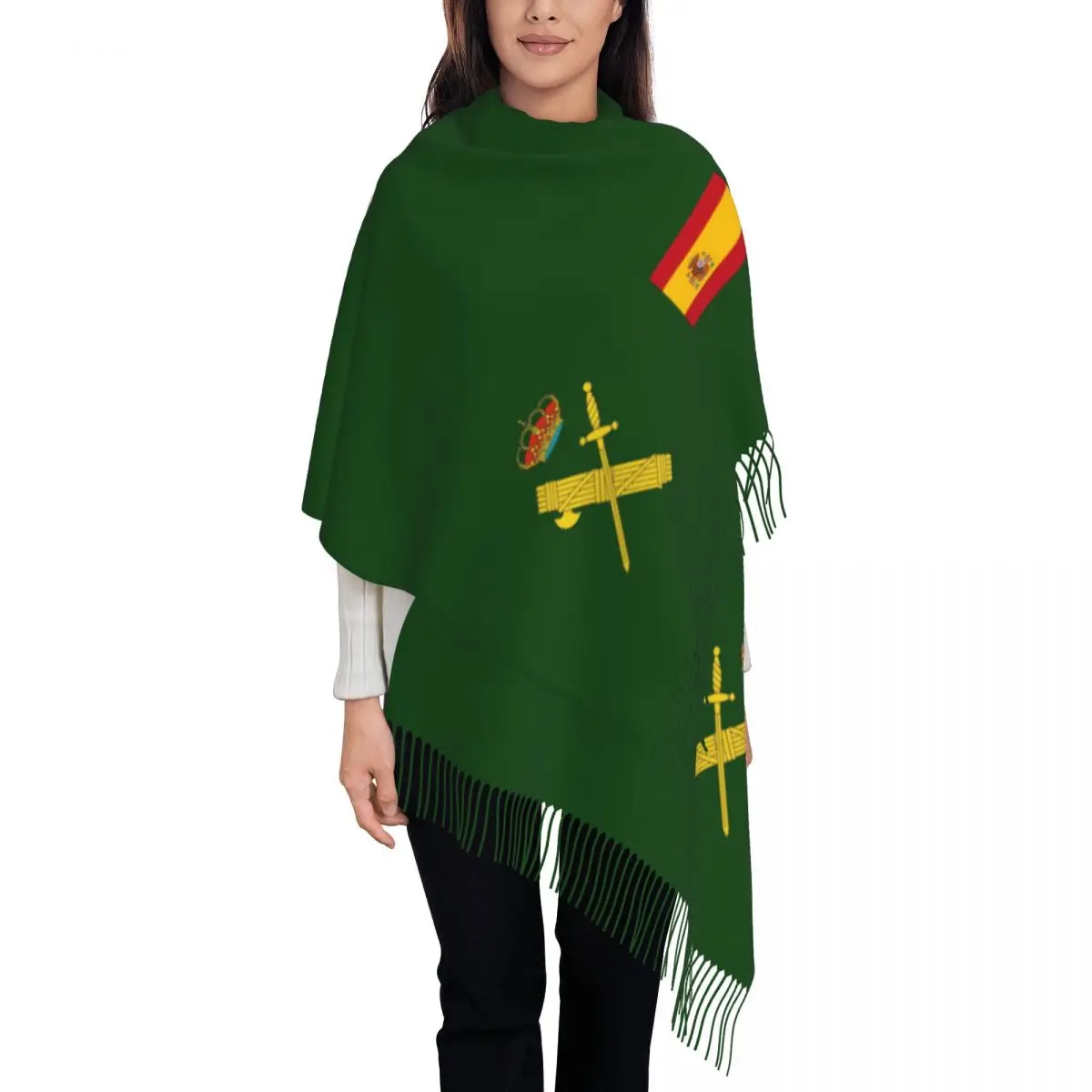 

Flag Of Spain Plus Emblem Civil Guard Scarf for Womens Warm Winter Pashmina Shawls and Wrap Spanish Large Shawl Scarf Ladies