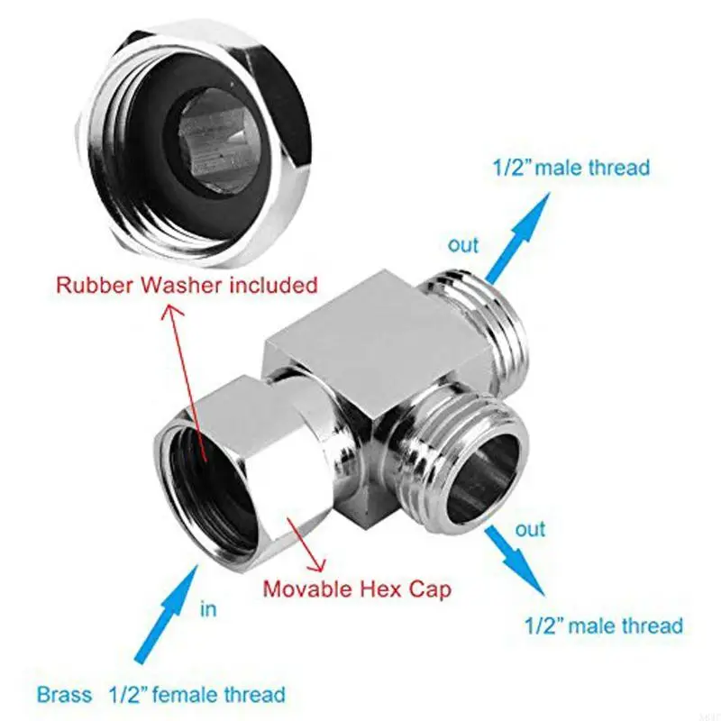 N84C "3Way Diverter خرطوم تركيب ل t adapter حمام Connector Chrome-Pl