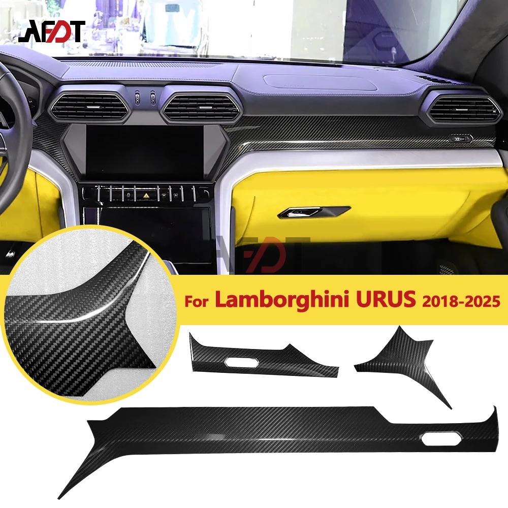 AFDT For Lamborghini URUS 2018-2025 3Pcs Carbon Fiber Interior Center Control Dashboard Cover Sticker Car Accessories