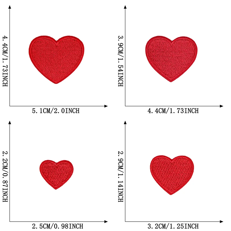 4 Stück rote Herz-Aufnäher in großer und kleiner Größe für Kleidung, Kinder, Mädchen, zum Aufbügeln, bestickte Jacken-Aufnäher, Stoffpackung, DIY-Näh-Aufkleber – Detail 2