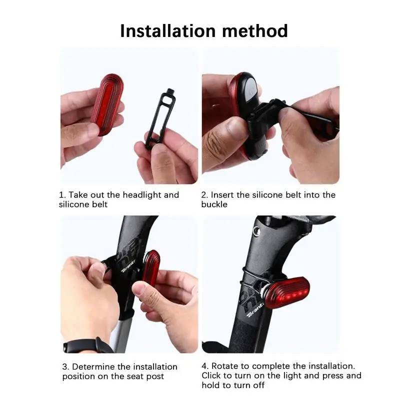 الدراجات القابلة لإعادة الشحن الضوء الخلفي قابلة للشحن الدراجات تحذير السلامة الضوء الخلفي أضواء Led للدراجات مصباح يدوي السلامة المرئية 500mAh #5