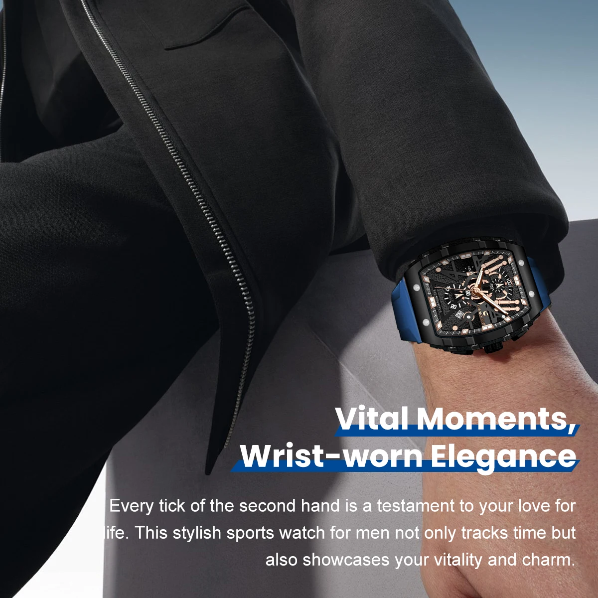 ساعة CHAXIGO الرياضية للرجال بحزام سيليكون، 46 ملم برتقالي مضيء، ساعة كوارتز مقاومة للماء حتى 30 مترًا