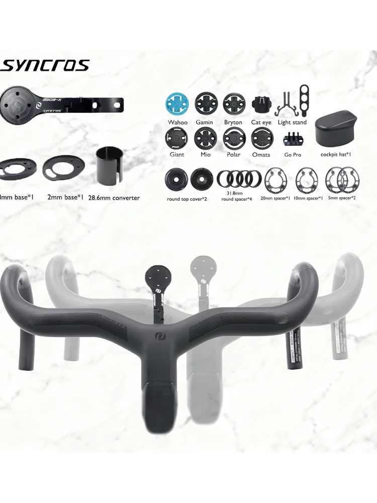 

SYNCROS Ultra Light Carbon Fiber Highway Integrated Bent Handle Internal Wiring Road Width 401-500mm with Bicycle Computer Stand