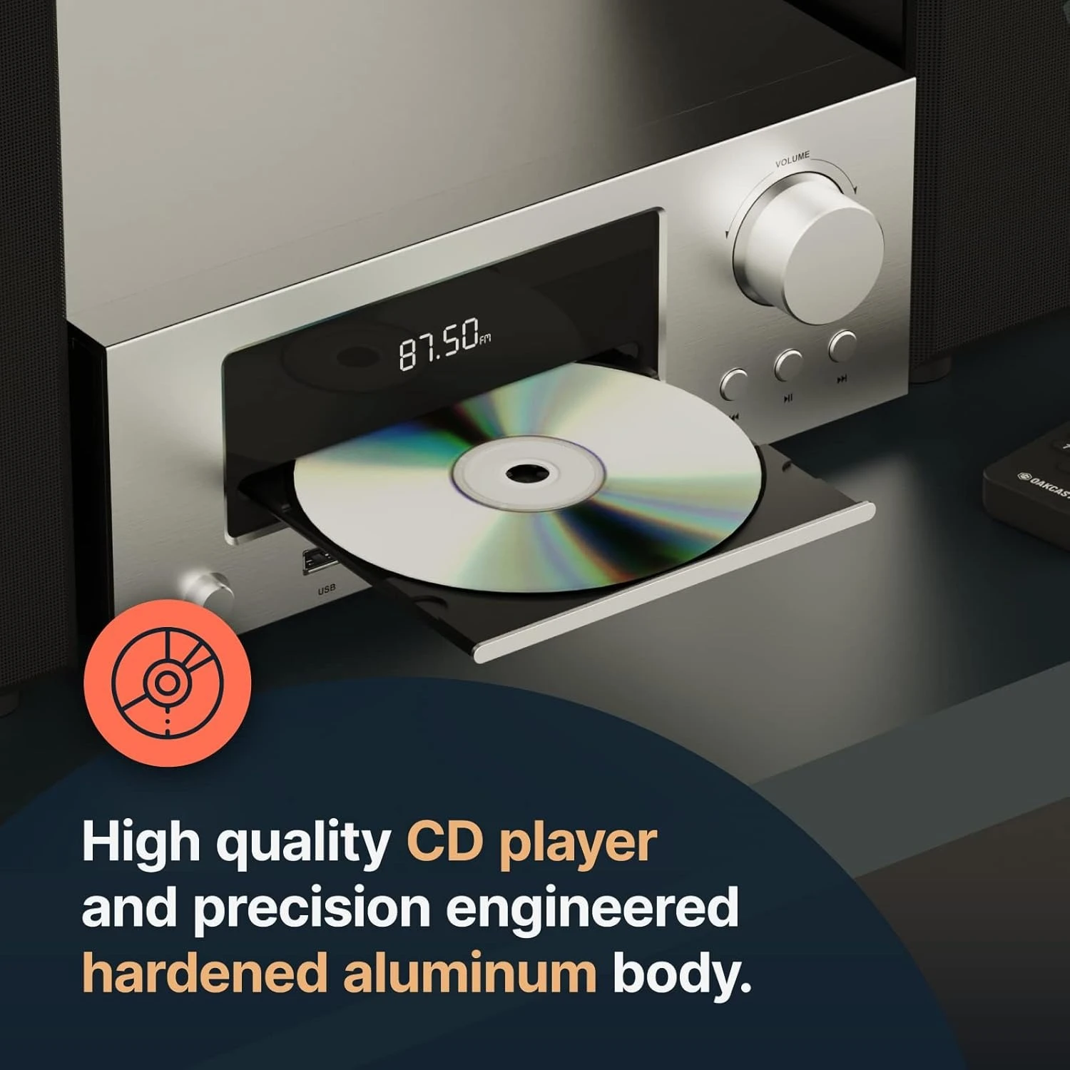 

Стереосистема полки Bluetooth 100 Вт, проигрыватель компакт-дисков, FM-радио, ЖК-дисплей с подсветкой, USB, AUX, компактная Hi-Fi-система для книжных полок