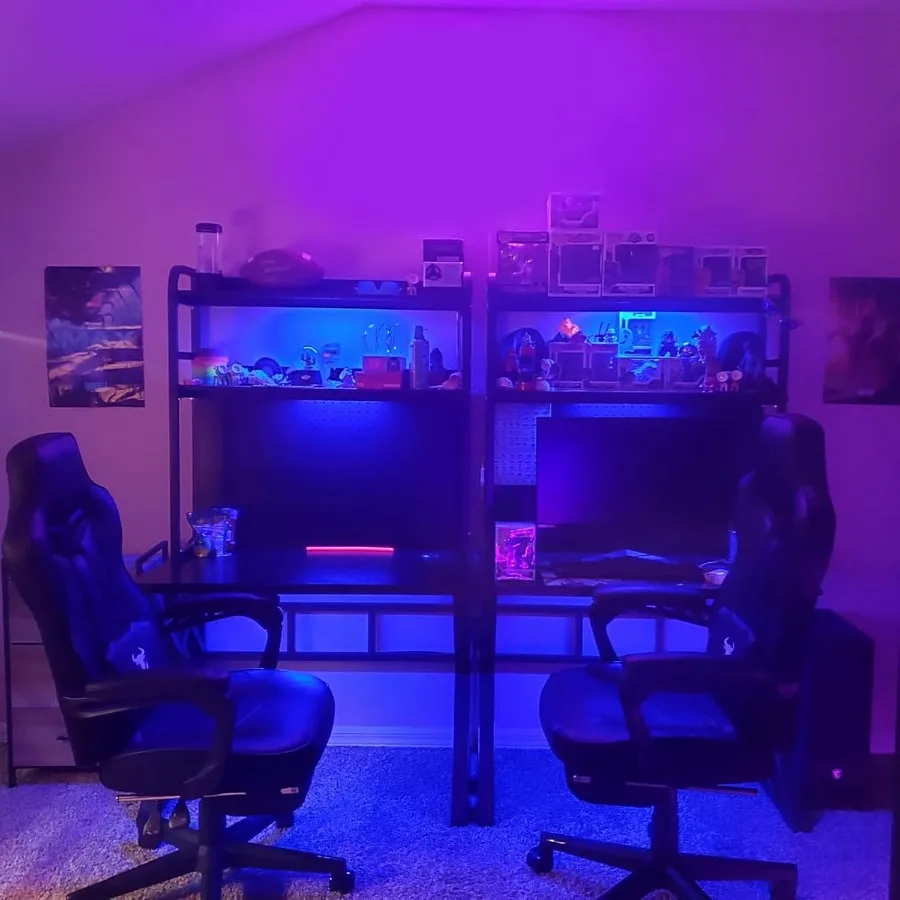 مكتب ألعاب 39.3 بوصة مع رف كتب مكتب كمبيوتر كومبو مع طاولة كتابة كبيرة مع أرفف سطح المكتب وغرفة ساق كافية لـ #4