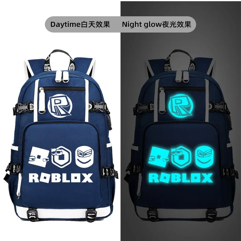 

Robloxs Creative Peripheral Cartoon Anime Night Light Backpack Student Backpack Canvas Large Capacity Daily Necessities Gift