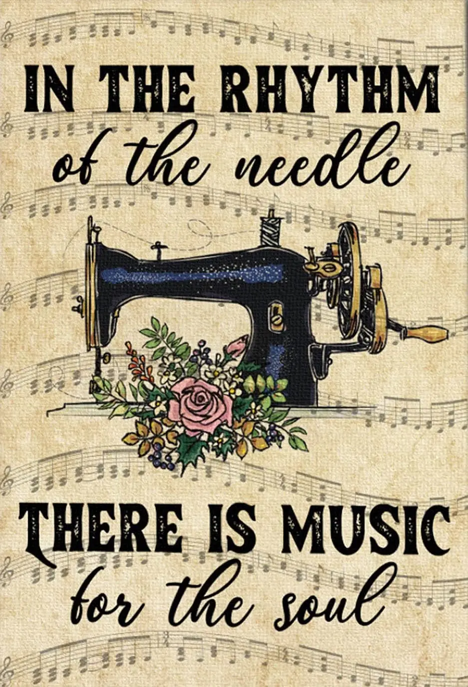 UOAIUDT Vintage Knitting Poster Metal Sign In The Rgythm Of The Needle There Is Music For The Tin Signs Retro Plaque Wall D-alum