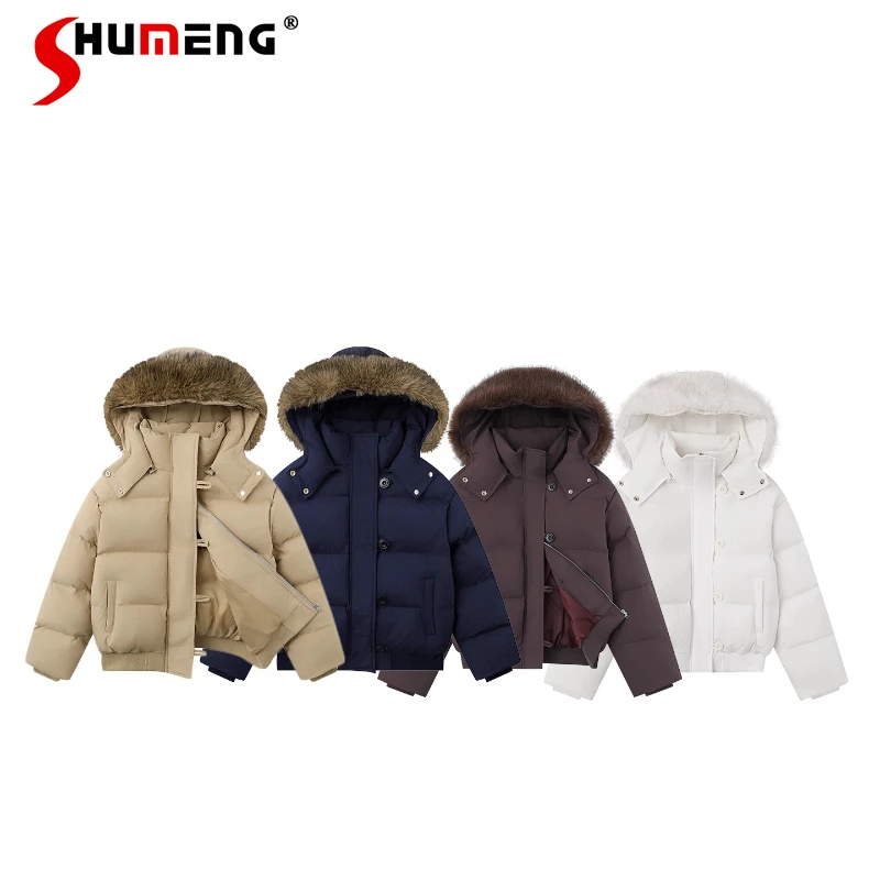 سترات شتوية جديدة للرجال لعام 2025 ذات ياقة مبطنة بيضاء للرجال والنساء معاطف عصرية للزوجين عتيقة دافئة معاطف بأكمام طويلة للأسفل #1