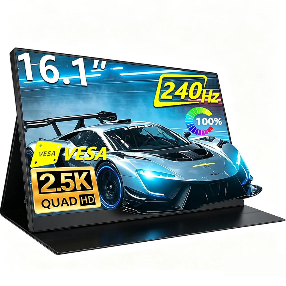 240HZ Portable Monitor 16.1 Inch 100% SRGB 2560x1600 HDMI USB-C Gaming Monitor for Phone, PS5, XBOX, PC, Laptop Extend Screen