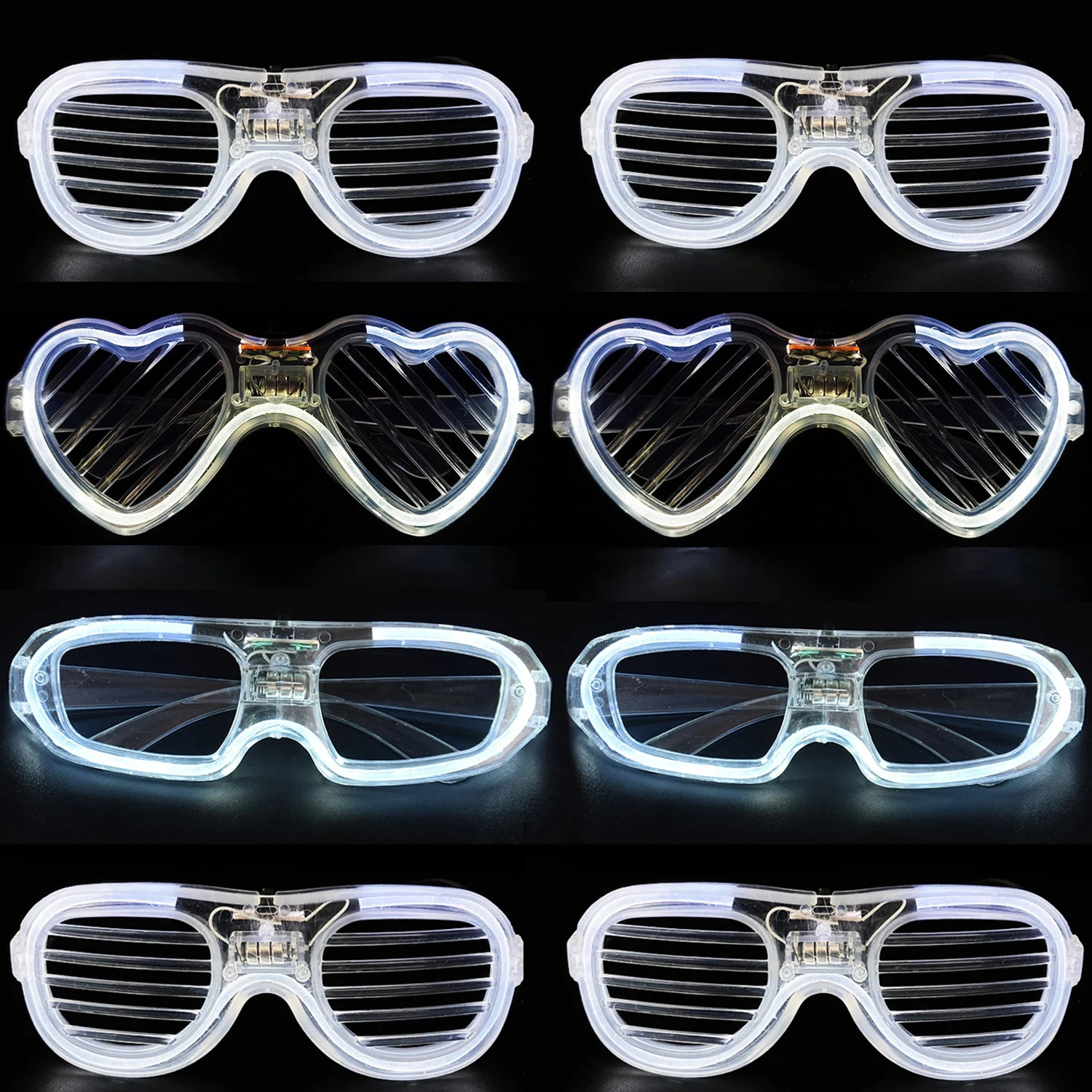 20/50/100Pcs LED Glasses White Light Up Glow Sunglasses Glow In The Dark Neon Glowing Glasses Kids Adults Wedding Party Favors