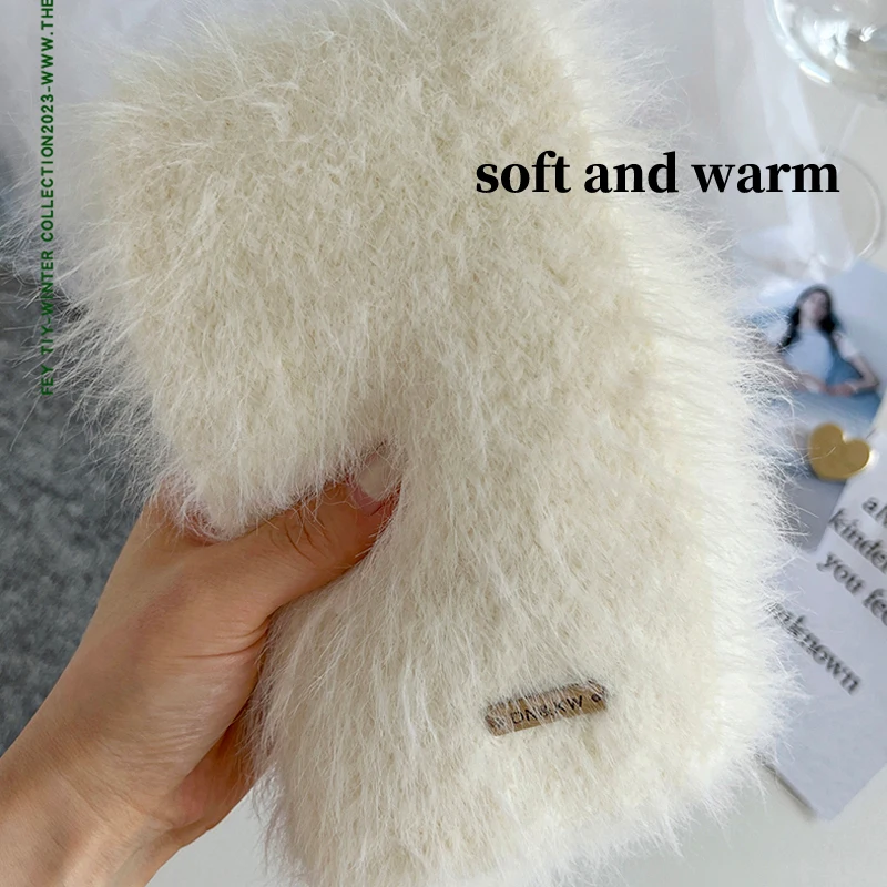 Korean Y2K Long Warm Mink Fur Scarf Plush Warm Knitted Shawl Fashion Imitation Skinny Scarves