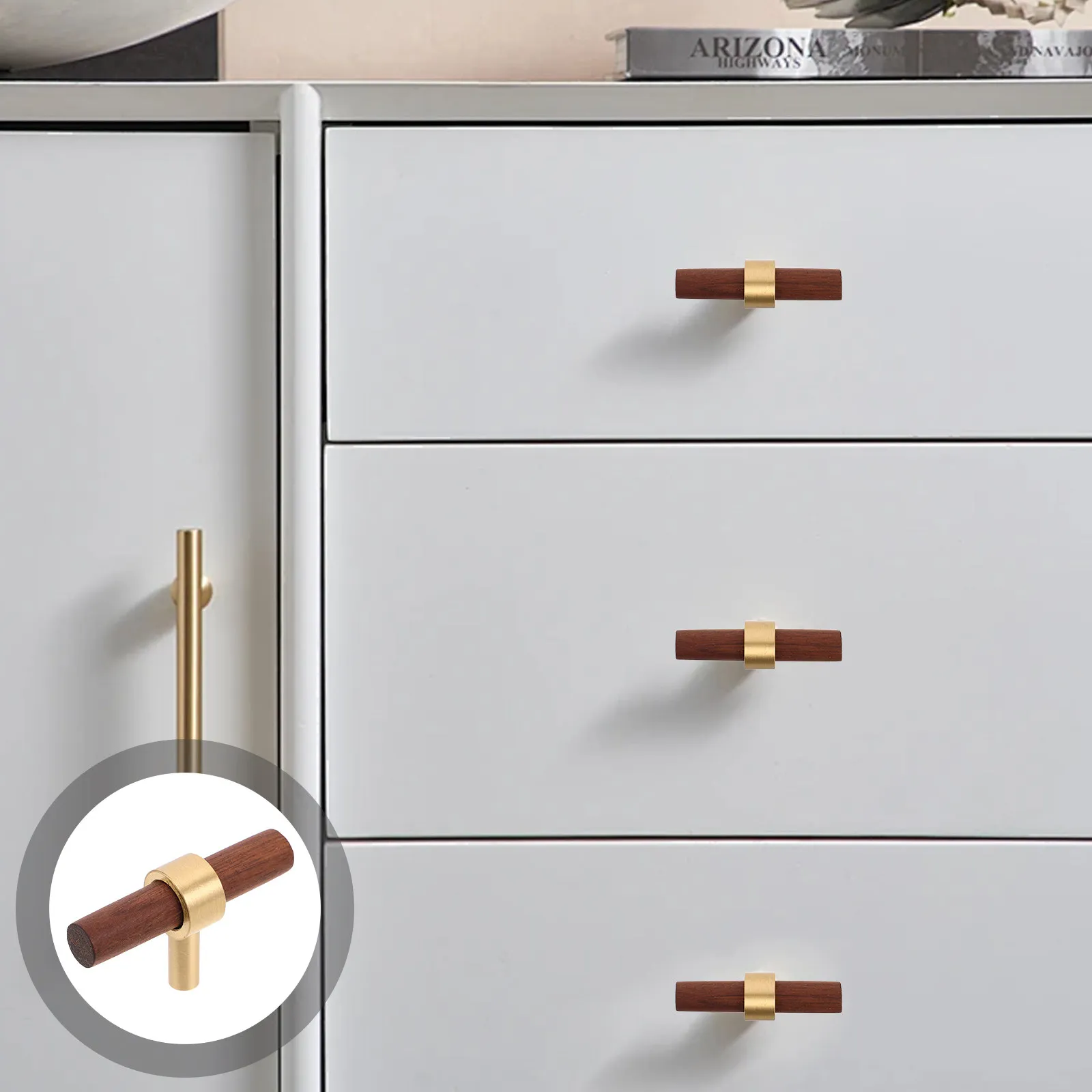 

2Pcs Long Handle Cabinet Pulls Modern Minimalist Zinc Alloy with Wood Accents for Drawers Cabinets Wardrobes Easy Install