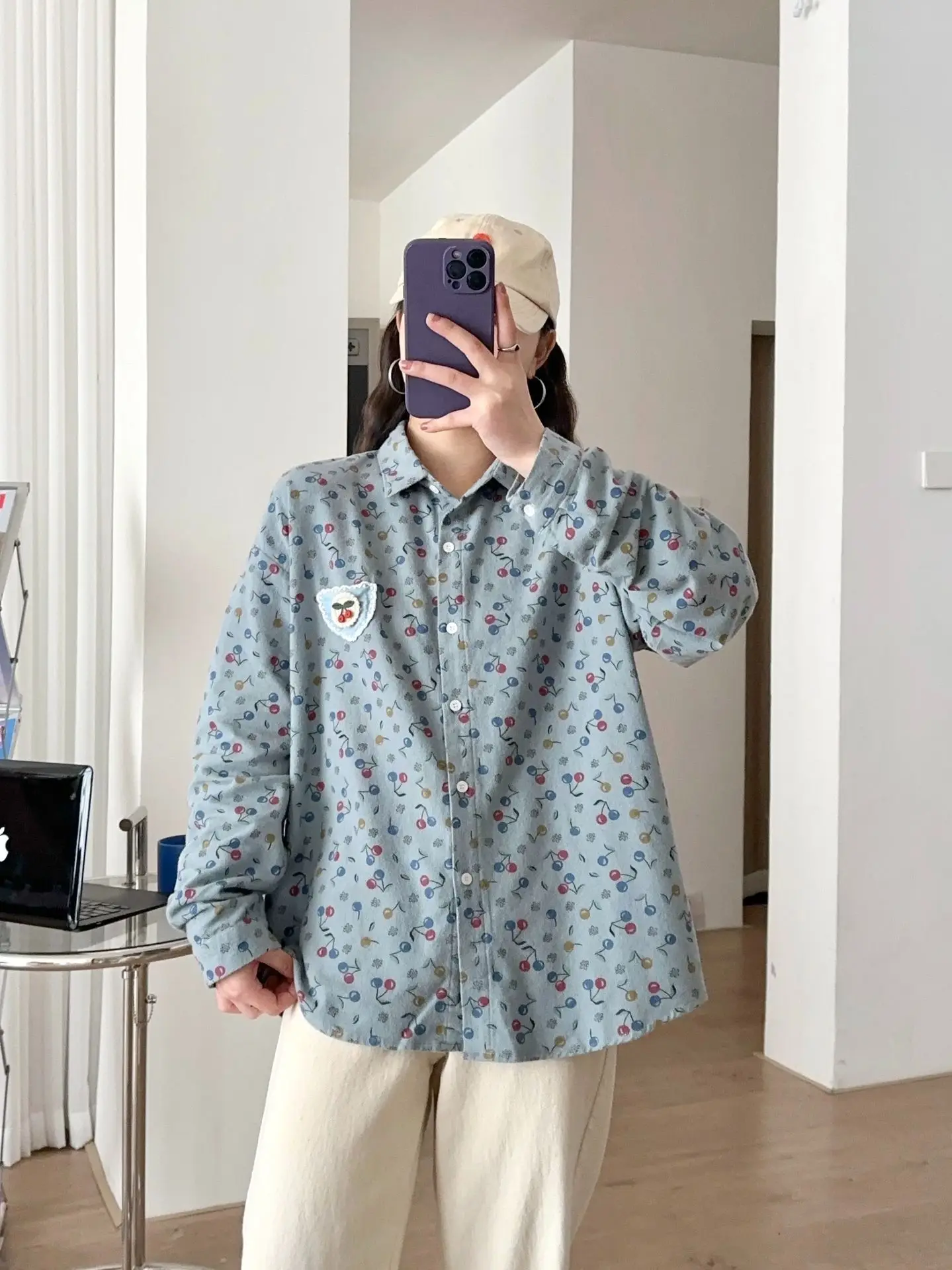 Nowa koszula z długim rękawem z bawełny na jesień 2025, damska koszula z kołnierzykiem i nadrukiem, styl Mori Girl, słodka, luźna bluzka do pracy T5O086CC
