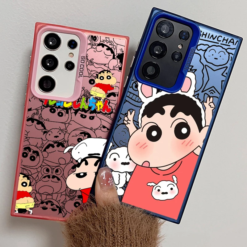 

C-Crayons Shins Chans Cartoon For Samsung Galaxy S25 S24 S23 S22 S21 S20 Ultra Plus FE 5G Colorful Silver Phone Case TPU Cover