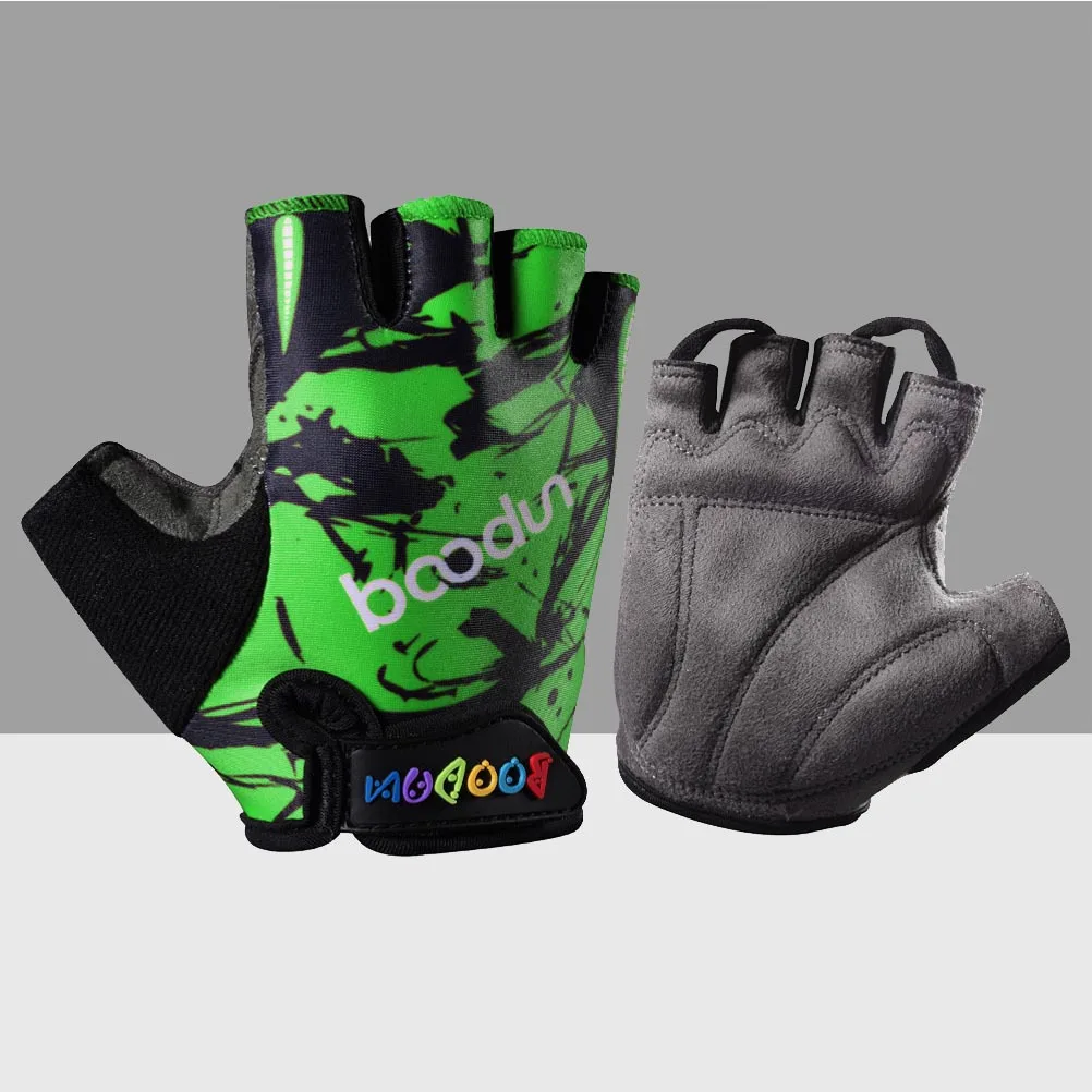 Kids Non-Slip Outdoor Sports Half Finger Gloves Green Totem Size L Breathable Shockproof Cycling Racing Workout Gloves