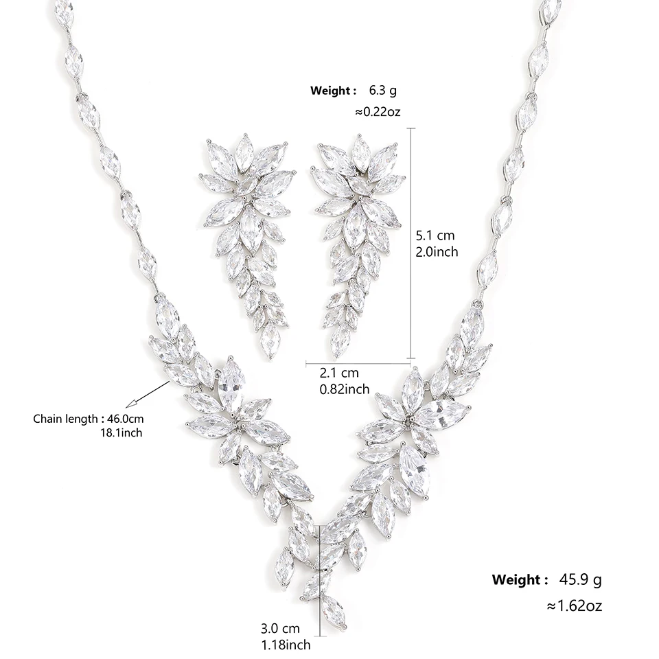 ZAKOL Top Quality Marquise Cut Cluster Shape Cubic Zirconia Earrings Necklace Leaf Jewelry Sets for Women Anniversary Dress