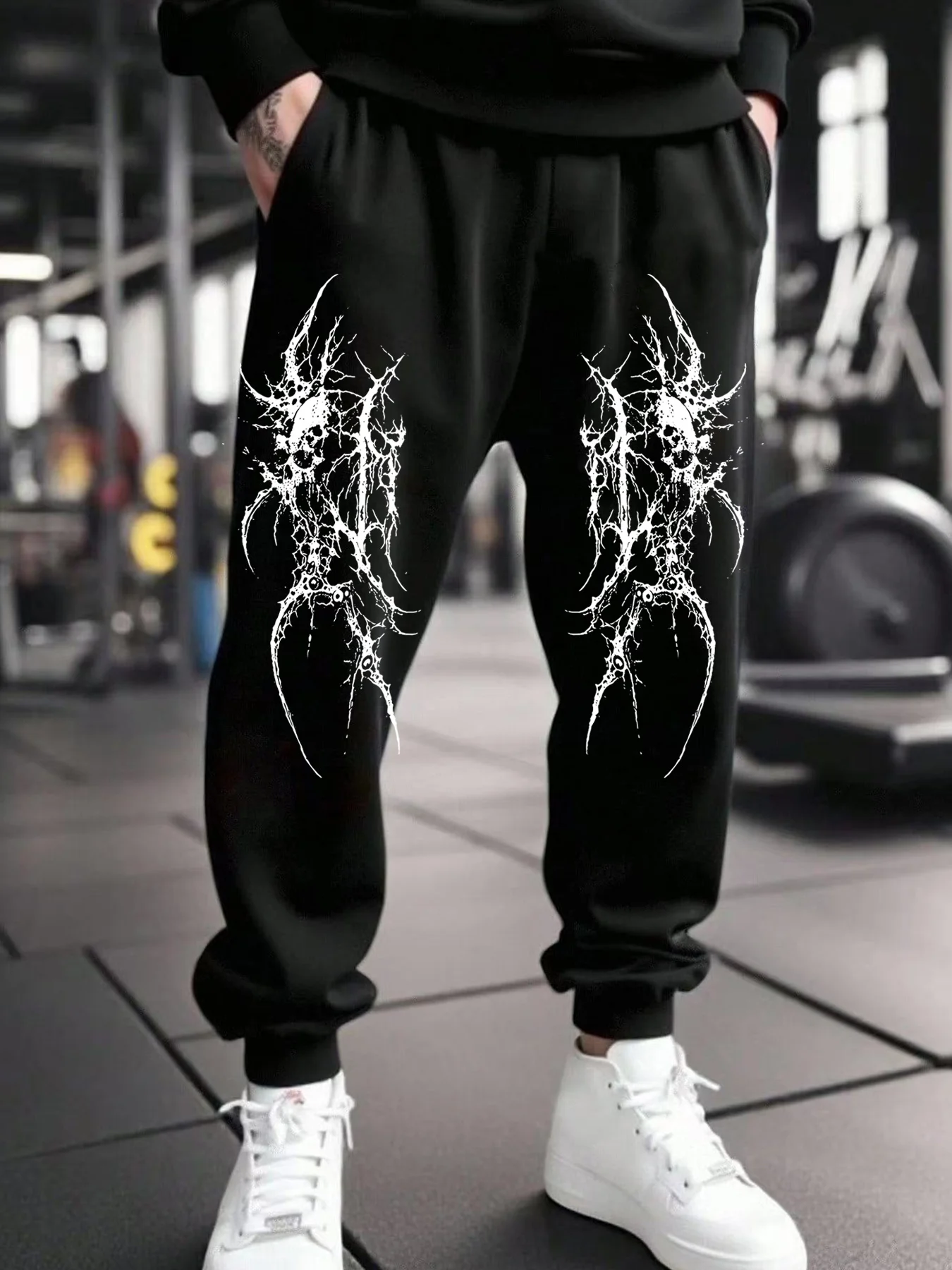 Men's Cuffed Joggers With Original Skull Print, Breathable Sweatpants For Gym Workout Outdoor Sports Daily Wear S-3XL