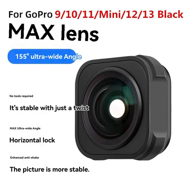 Obiektyw X12A-Max Lens Mod Wide Angle Waterproof Lens 155 °   Szerokokątny obiektyw do kamer Gopro Hero 12 11 10 9 z funkcją stabilizacji obrazu, 5M — zdjęcie produktu 4