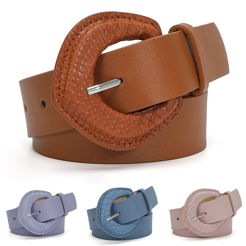 

Fashion PU Leather Wide Belts for Women Solid Color Waist Dress Vintage Decorative Simple Strap Female Waistband Ethnic Belts