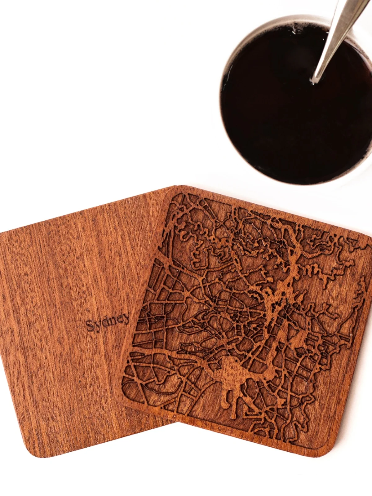 

Деревянный коврик для чашек O3 Design Studio с резным узором карты Сиднея, Мельбурна, Канберры, Пертса, Оланд, креативный декор для дома