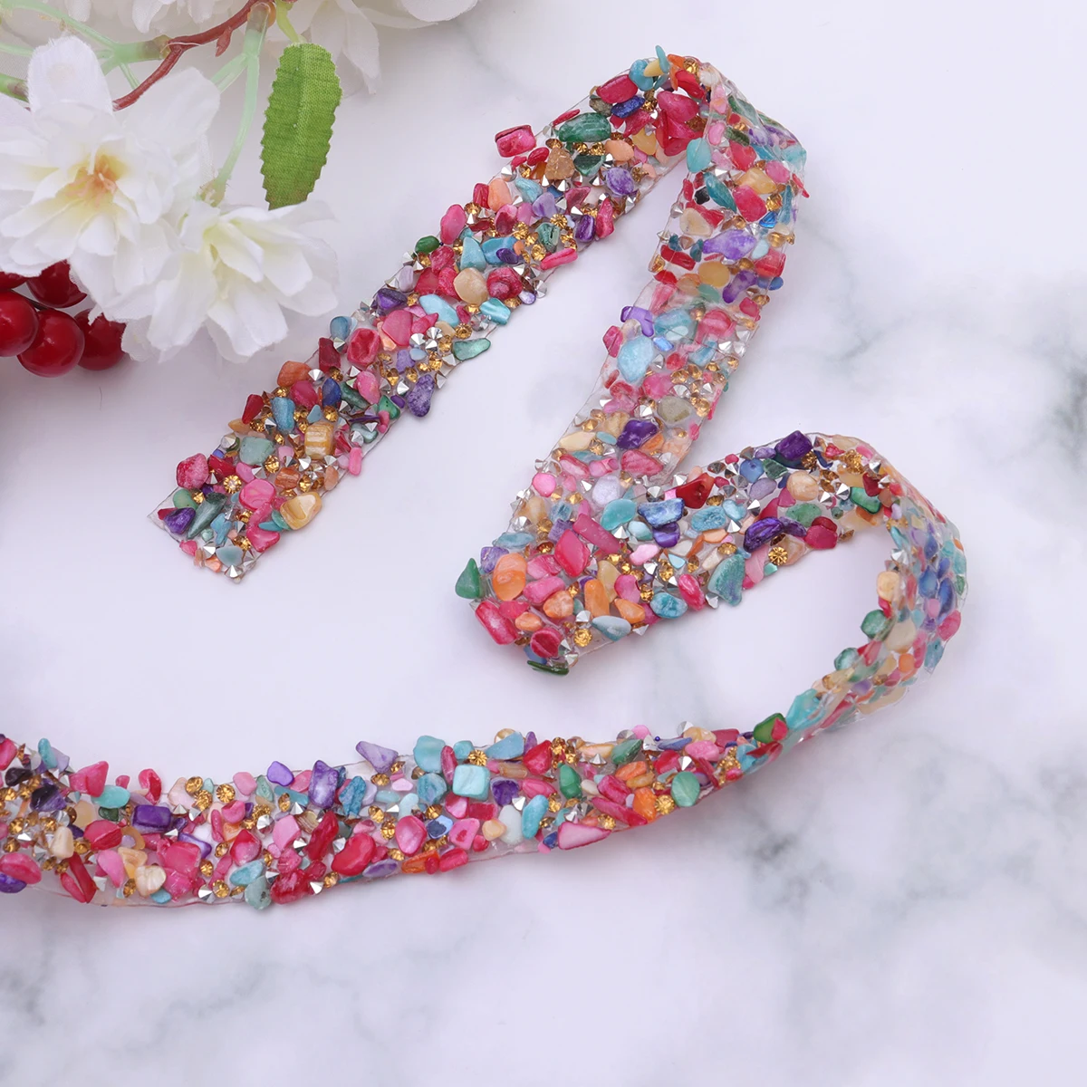 

Ribbon Colorful Stone Glue Strips Rhinestone Ribbons Applique Trim for Sewing Dress