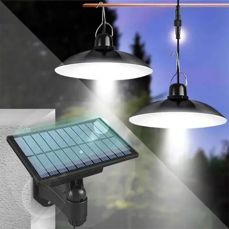 2/1 Head Solar Pendant Light Remote Outdoor Lamp Waterproof Power Garden Chandelier Indoor Garden Yard Shed Barn LED with Remote