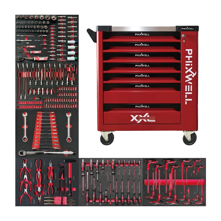 Professional Automotive 7 Drawers Roller Workshop Tool Cabinet Trolley With Tools for Car Repair Tools