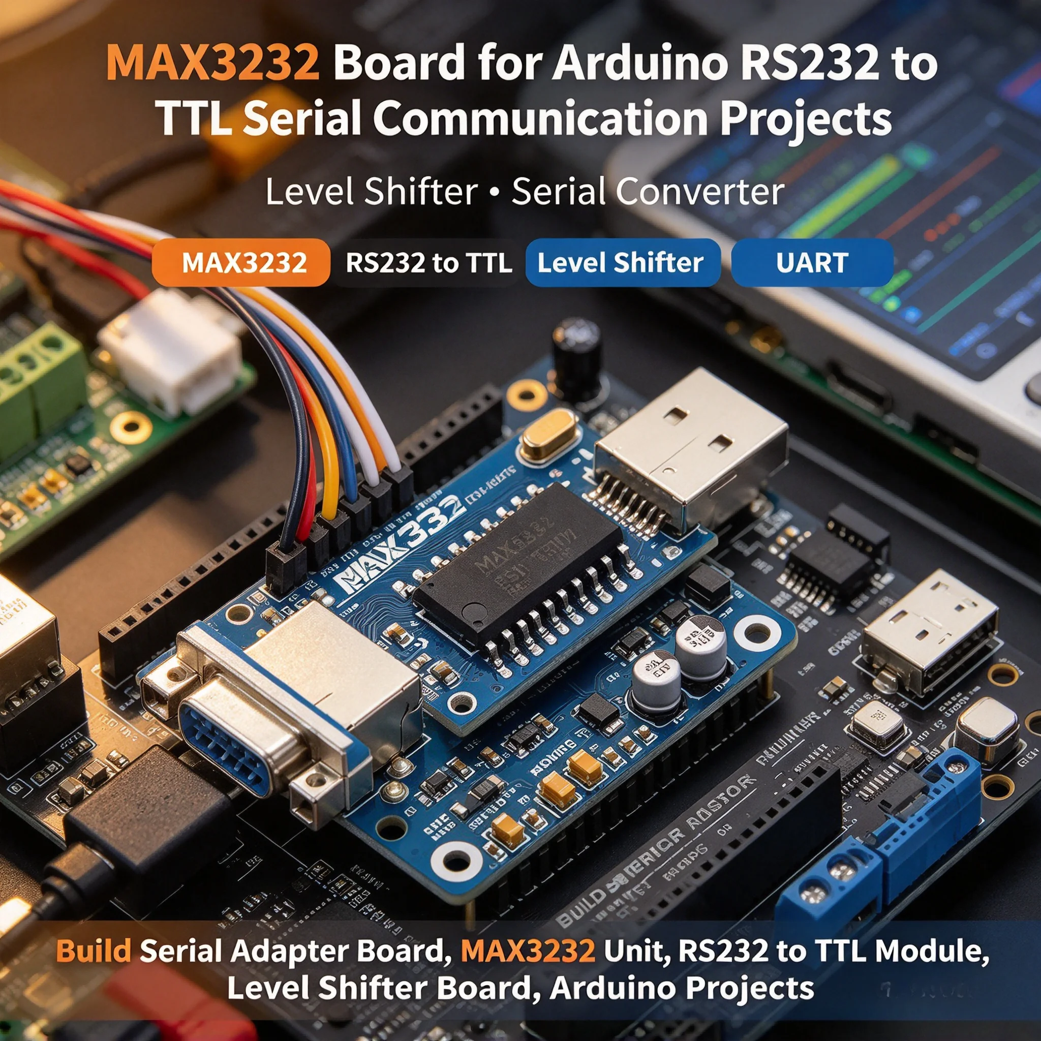 100Pcs Mini MAX3232 RS232 to TTL Serial Converter Board Level Shifter Module for Arduino