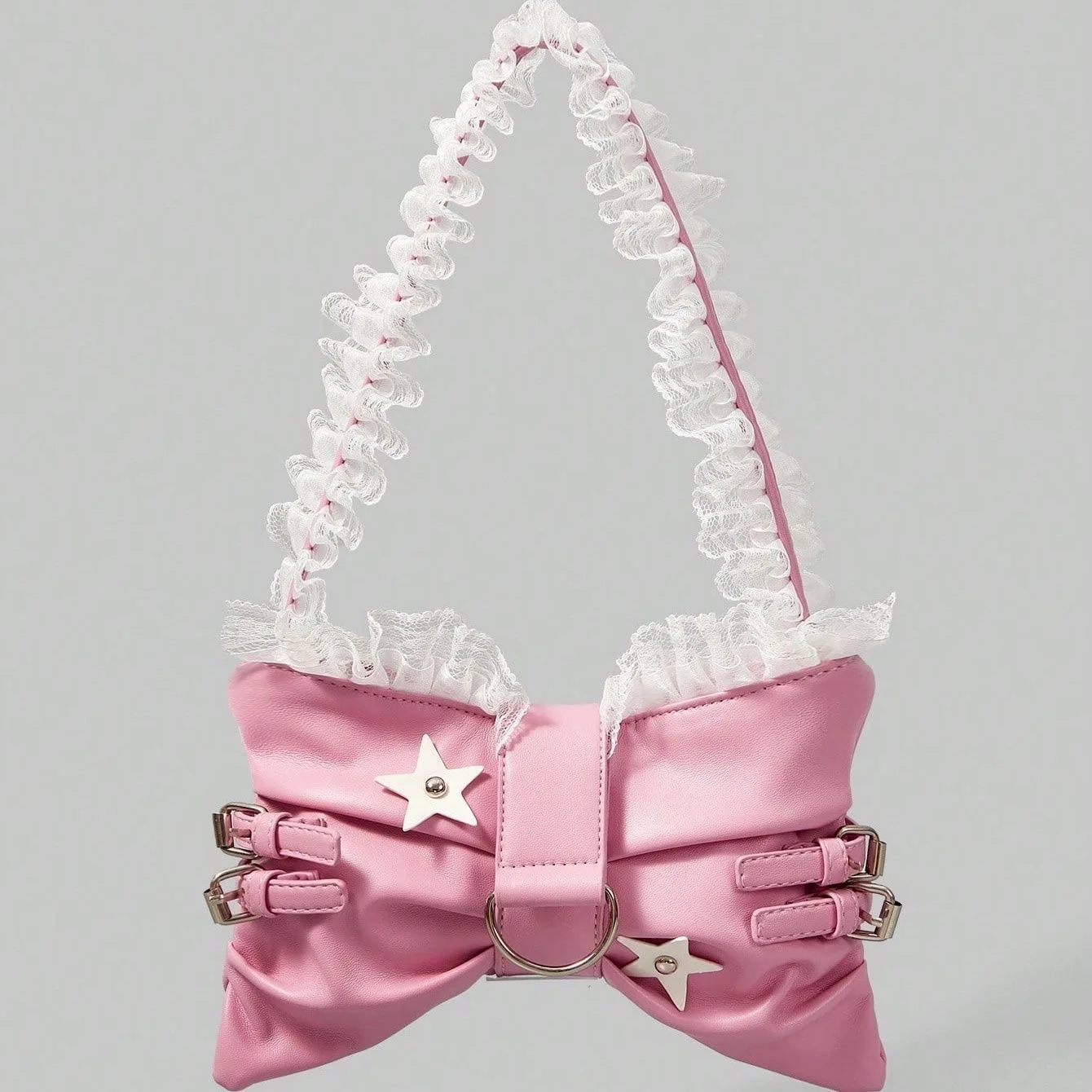 Japanese Lolita Women Handbag Fashion Bow Lace Y2K Pink Shoulder Bag Sweet and Cute Multi-functional Daily Travel Cosmetic Bag