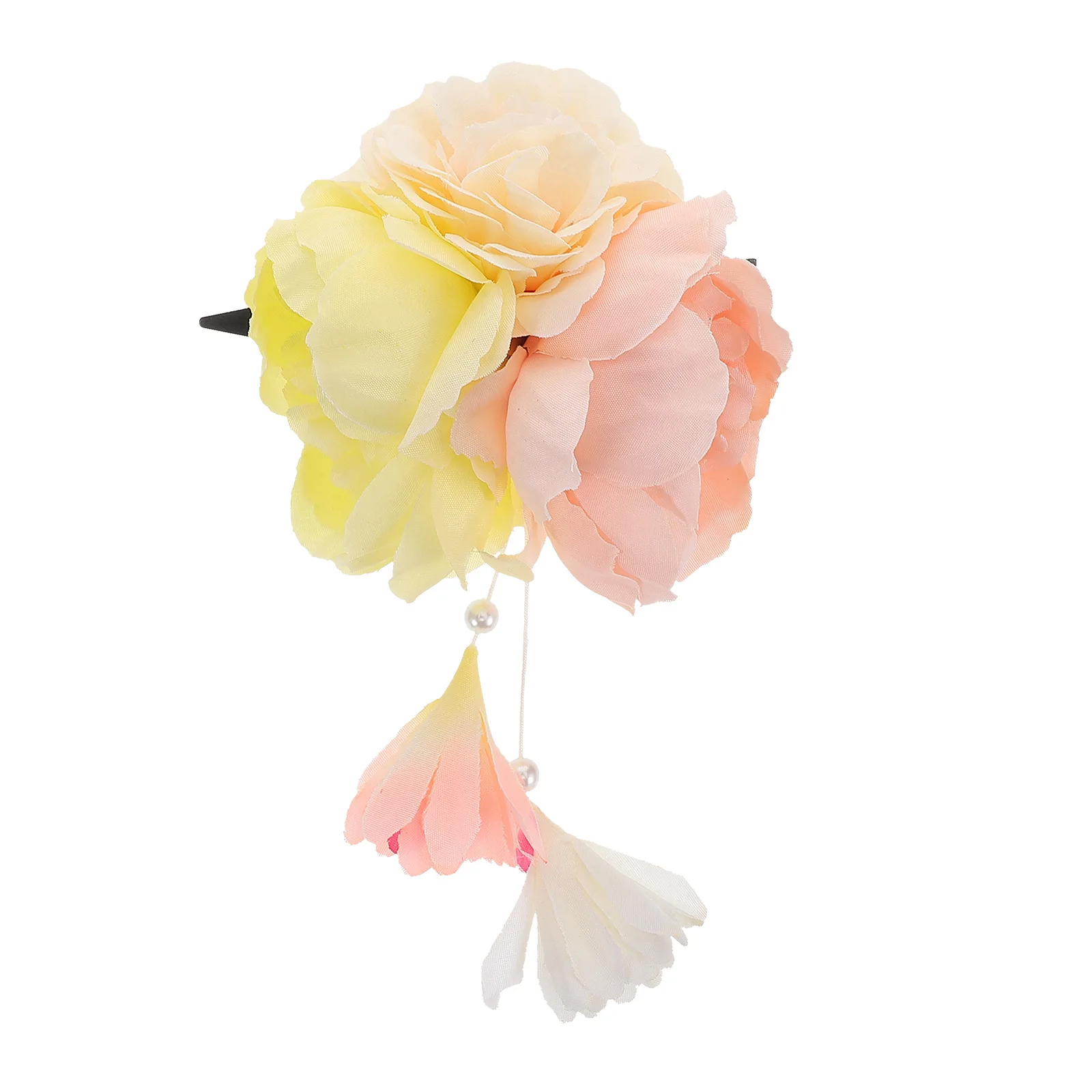 

Yellow Peony Clip Japanese Style Hair Clip with Tassels for Kimono Hairstyles Lightweight Polyester Japanese Accessories
