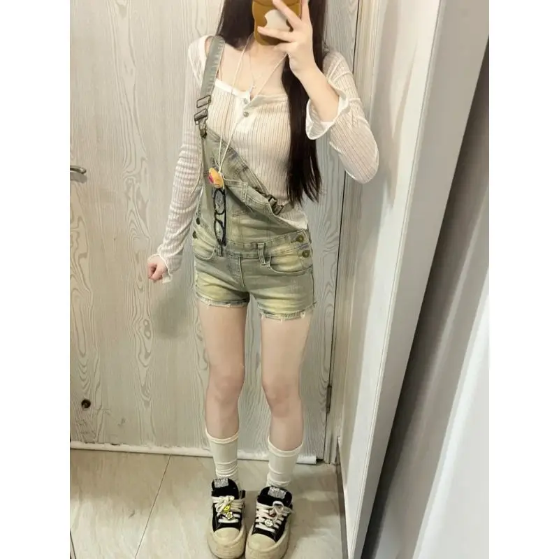 

Women's Denim Rompers Playsuits Doublebreasted Waistcinched Liftingondown Women Clothes Summer Overalls For Womens Jumpsuits