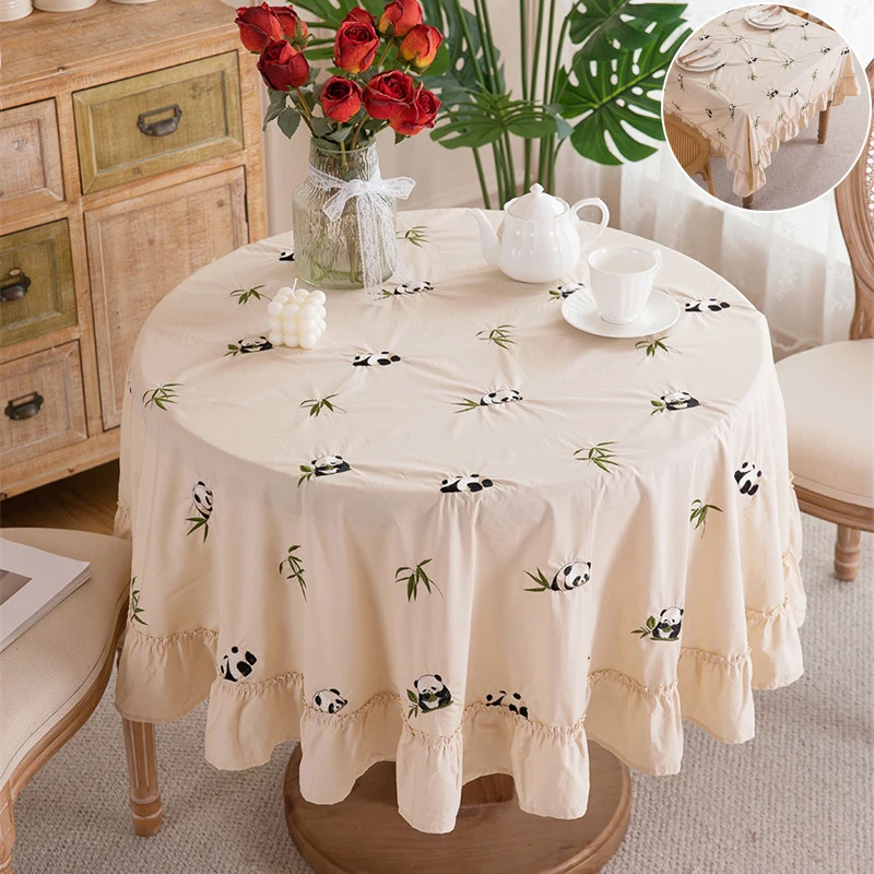 100% Cotton Fabric Rectangle Table Cover Washable Round Table Skirt for Wedding Party Dining Banquet Dining Room Decoration 식탁보