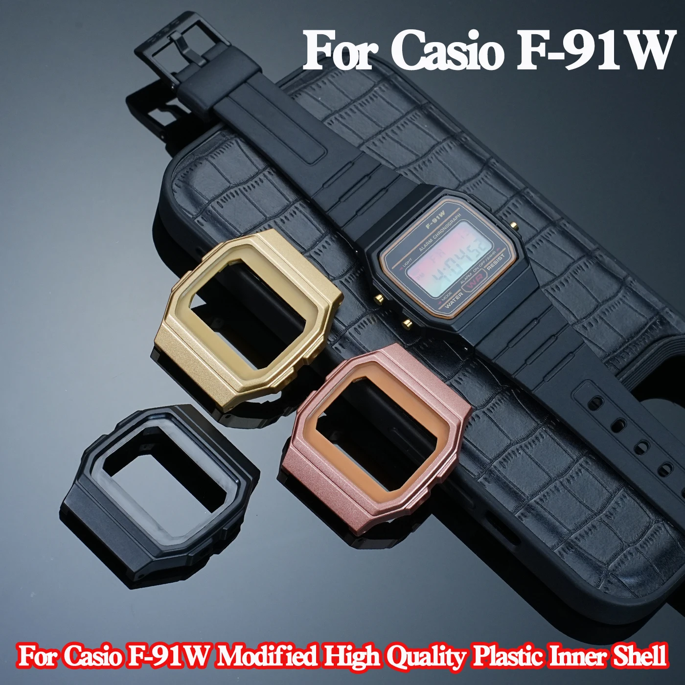 For Casio F-91W Watch Series Modified High Quality Plastic Watch Inner Shell Special Inner Shell Accessories Black Gold Rose