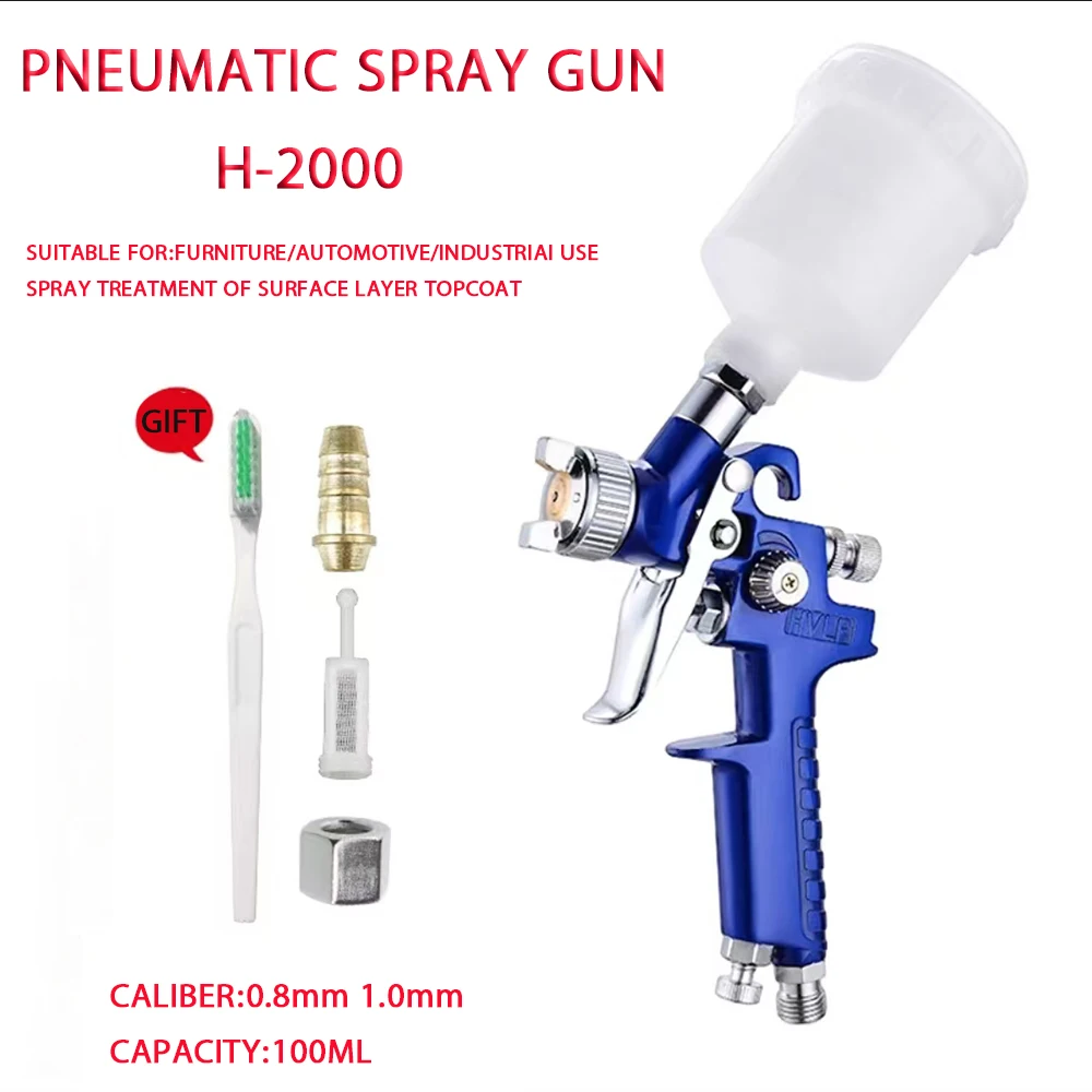 

H-2000 Professional Mini Spray Gun, 100ML Pneumatic Spray Gun For Car Painting Repair 0.8mm 1.0mm Nozzle Gravity Feed Painting