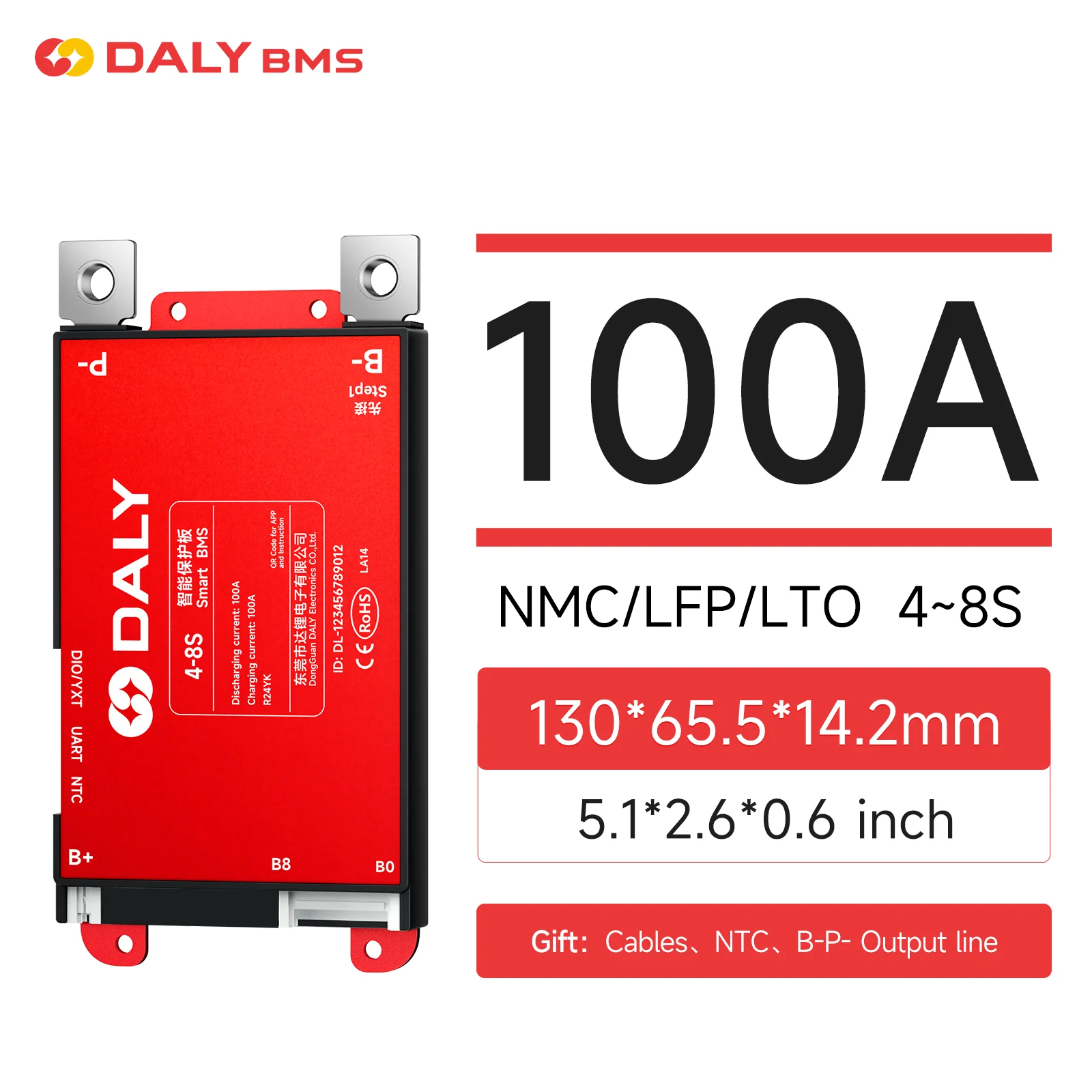 Daly Smart BMS 100A 4S 6S 8S 12S 13S 14S 16S 17S 20S 24S Bluetooth BMS LiFePo4 Li-Ion LTO Battery for ESS Electric Bike Motor