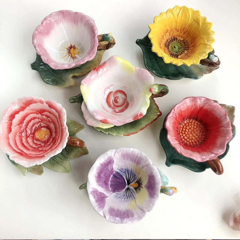 Floral ceramic afternoon tea coffee elegant dessert saucer coffee spoon cup saucer set