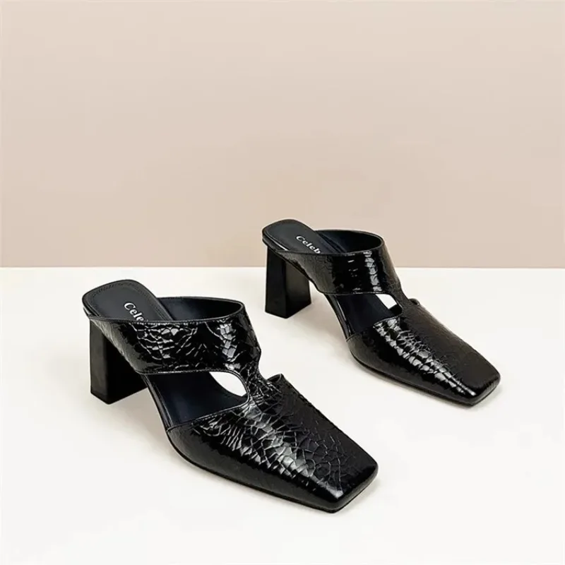 صنادل مماشي للموضة للمرأة فضي ساحة تو أحذية عالية الكعب عادية مصمم كعب مكتنز فستان الحفلات الصنادل Sandalias De Mujer #2