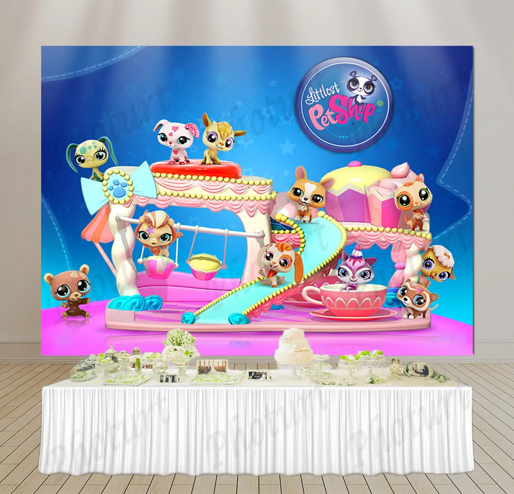 Littlest Pet Shop Backdrop Kids Birthday Decoration Background Cute Cats Vinyl Polyester Photography Decor Props