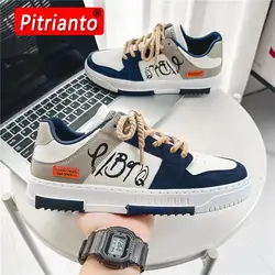 New Men Sneakers Casual Shoes Fashion Lace-Up Printing Vulcanized Shoes Breathable Canvas Graffiti Flat Shoes Zapatos De Hombre