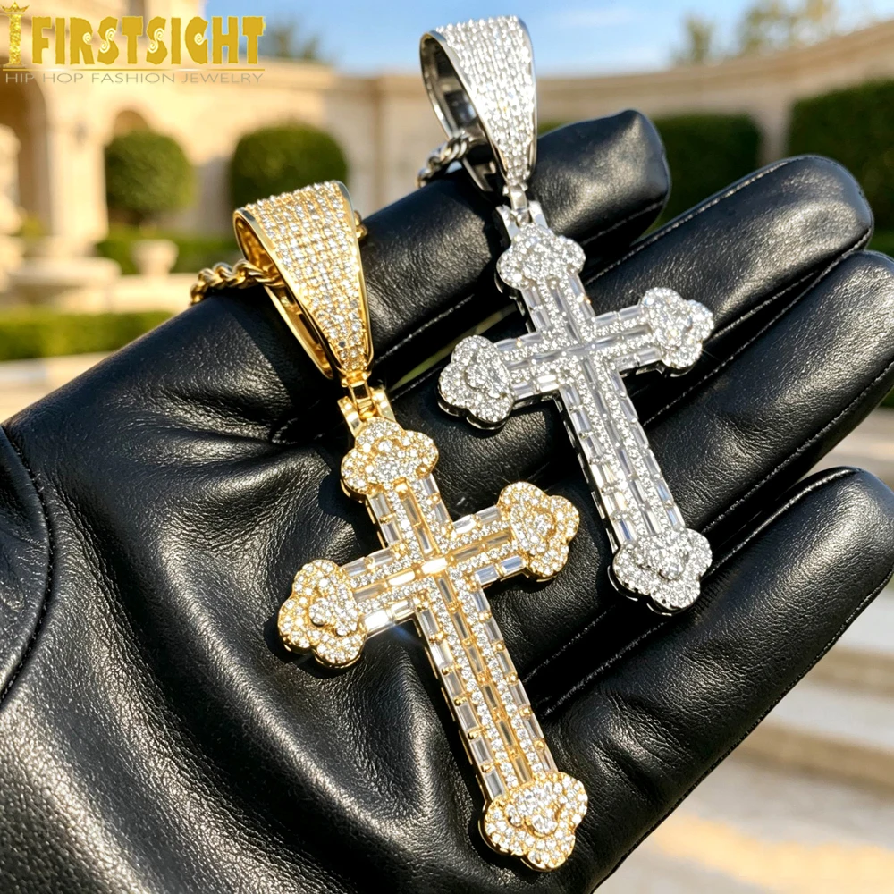 Iced Out Kreuz Halskette für Frauen Männer Krappenfassung Bling Micro Pave Anhänger Gold Farbe Charme Hip Hop Schmuck