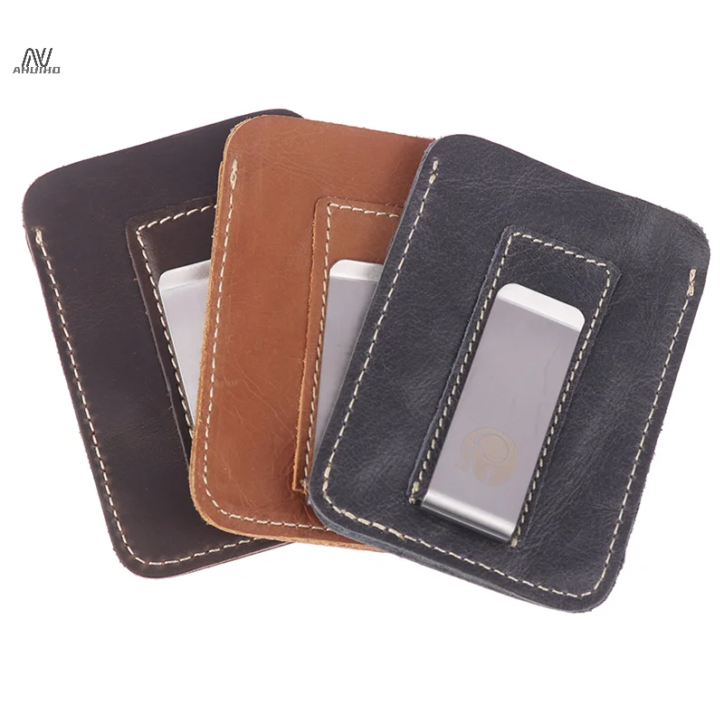 Thin Leather Money Clip Mini Wallet Men Credit Card Slot Slim Bills Metal Cash Clamp For Man Small Billfold Holder