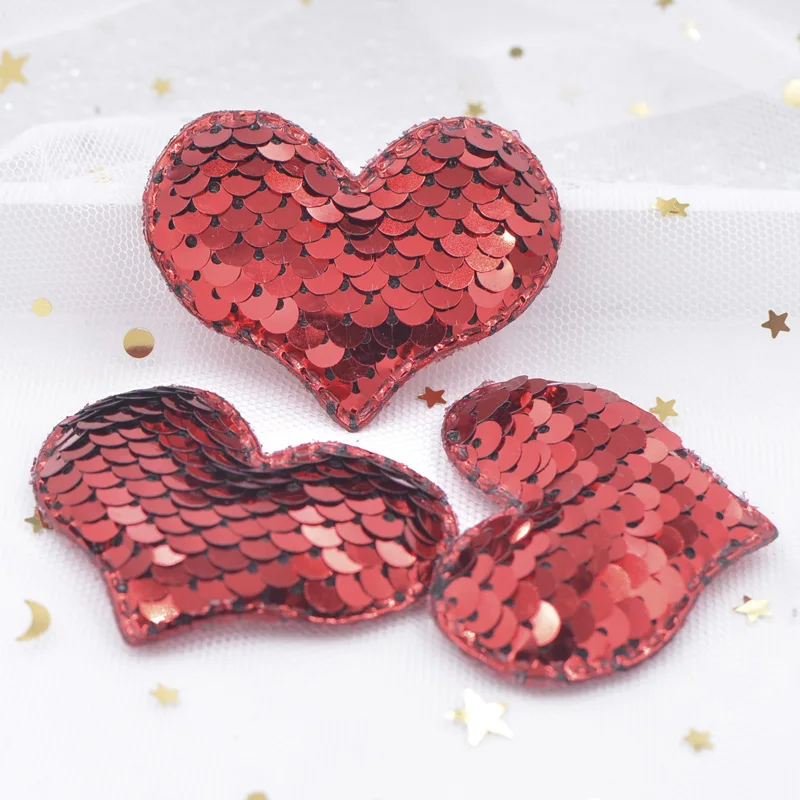 16Pcs Slap-up Glitter Paillette Padded Patches Heart Appliques for Craft Bag Clothes Sewing Supplies DIY Hair Bow Decoration
