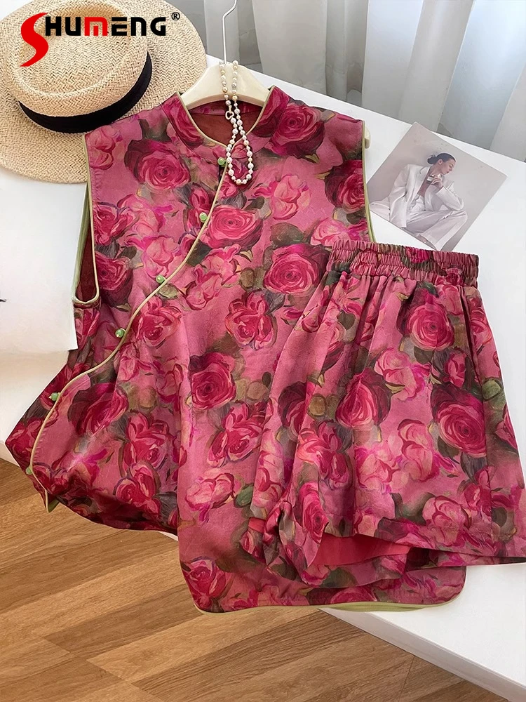 

Women's 2025 Summer New Chic Sleeveless Shirts High-end Temperament Socialite Shorts Sets Feminine Nice Beauty Tops Shorts 2pcs