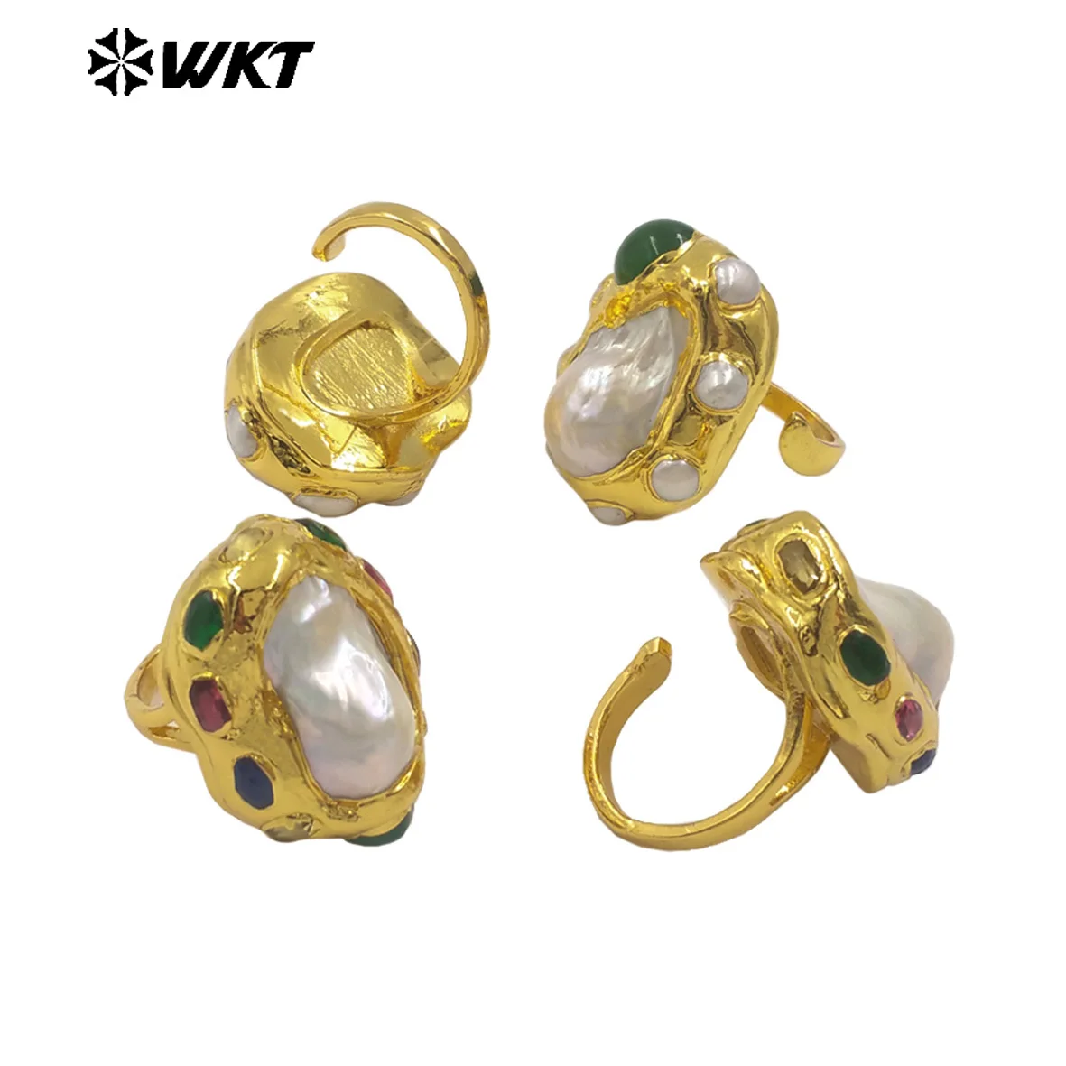 WT-MPR145 Retro Commuter Jade Pearl Classic Design US7 Irregular Shape Ring For Women Jewelry ACC